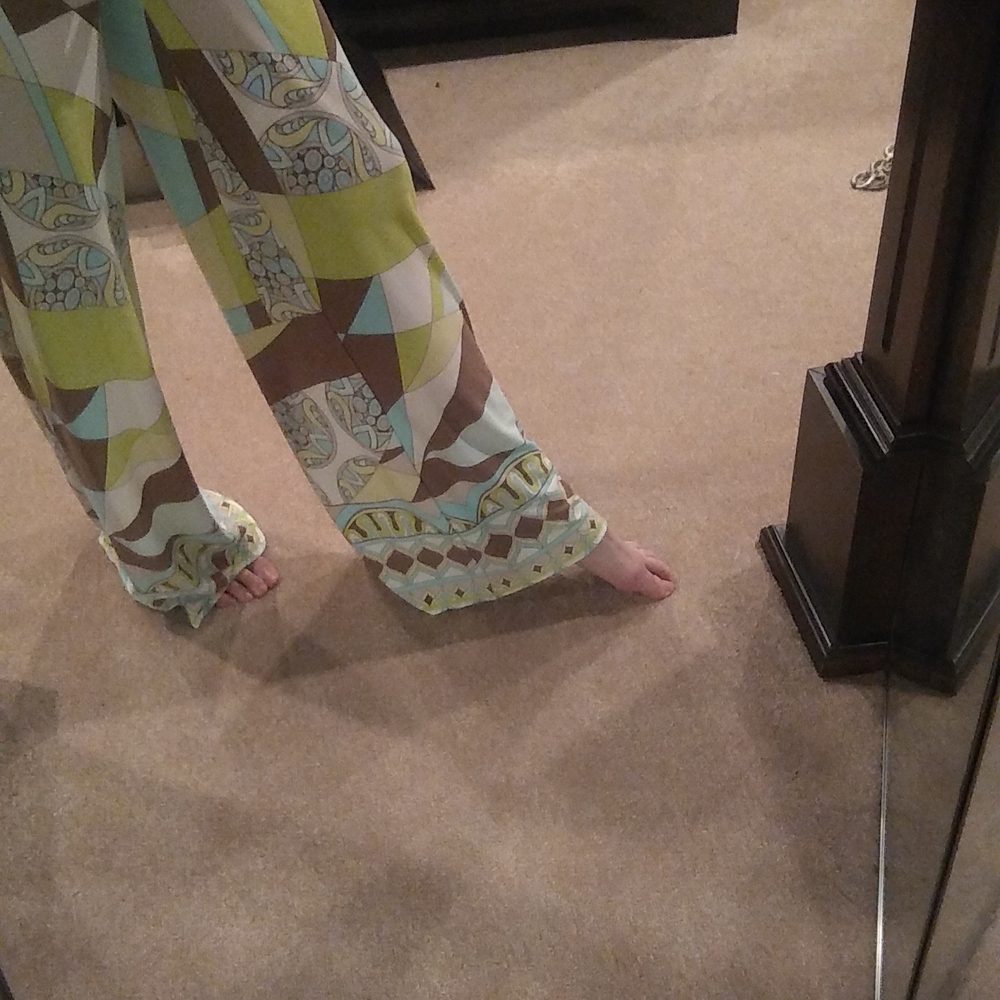 Chico's Multi Color Abstract funky disco pants, wide leg, green blue brown nwt S - Picture 4 of 12